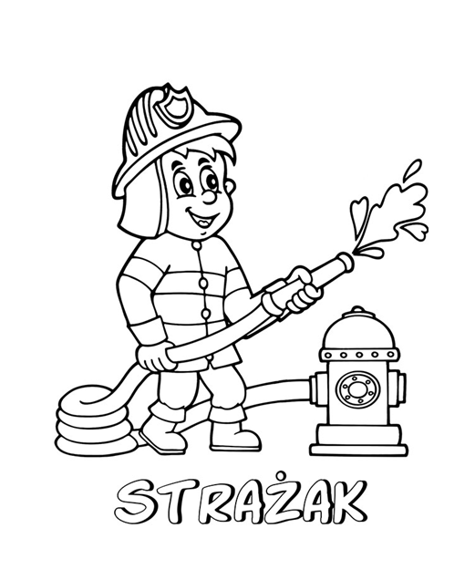 kolorowanka przedstawiająca strażaka