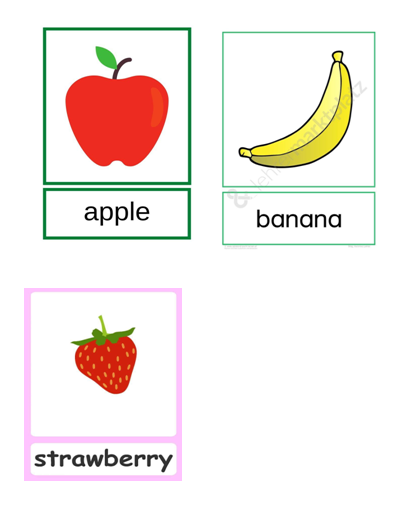 grafika przedstawiająca owoce i ich nazwy w języku angielskim