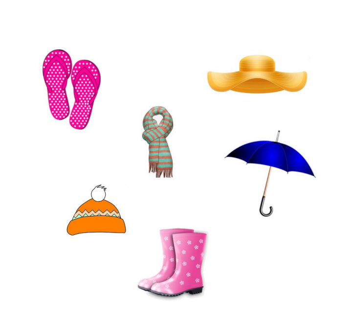 obrazek przedstawiający różne ubrania na rożną pogodę